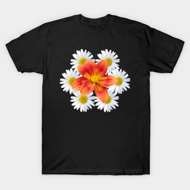 orange blossom with daisy flower blooms pattern T-Shirt by rh_naturestyles